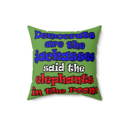donkeys and elephants - Spun Polyester Square Pillow - (green)