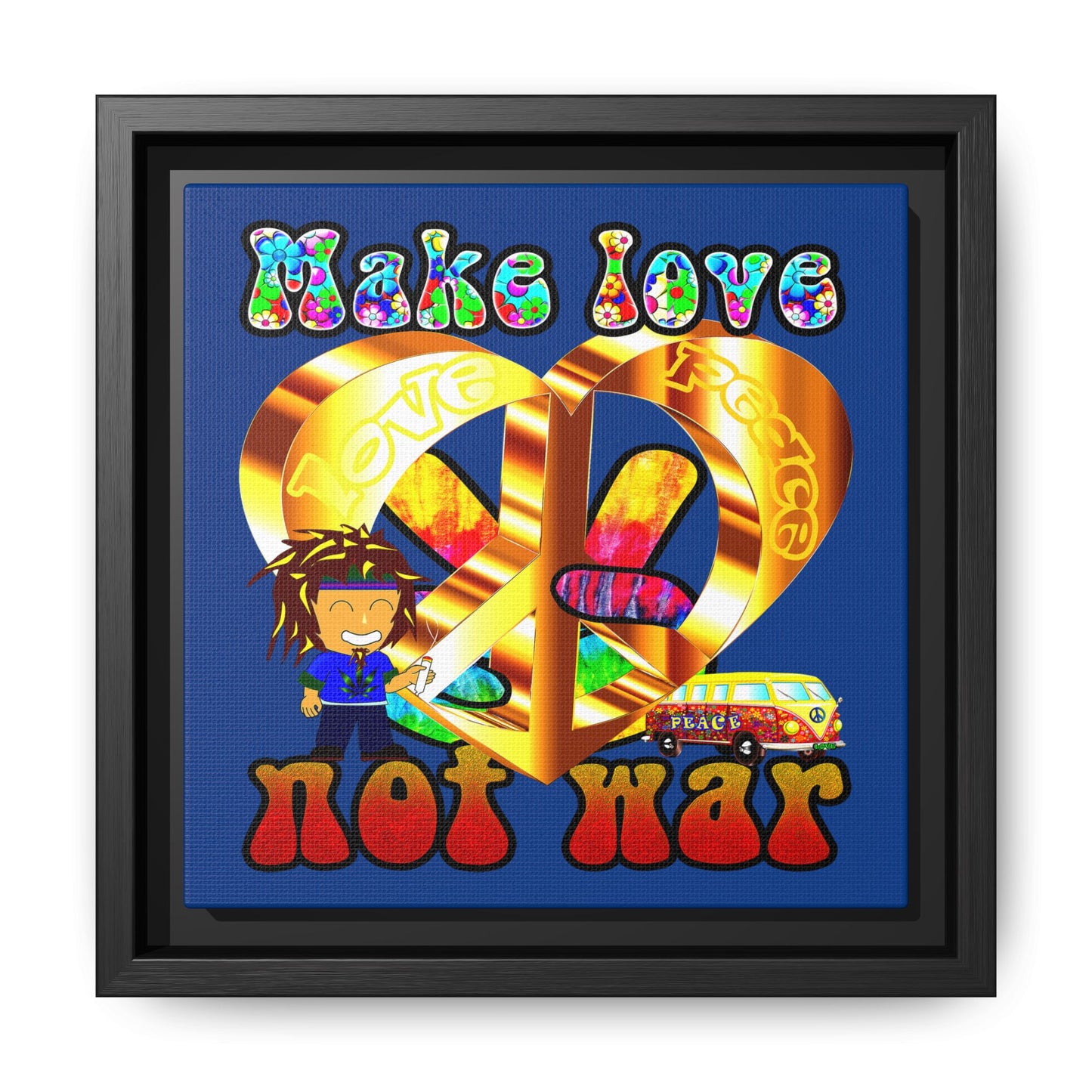 love peace - framed canvas art (dark blue)