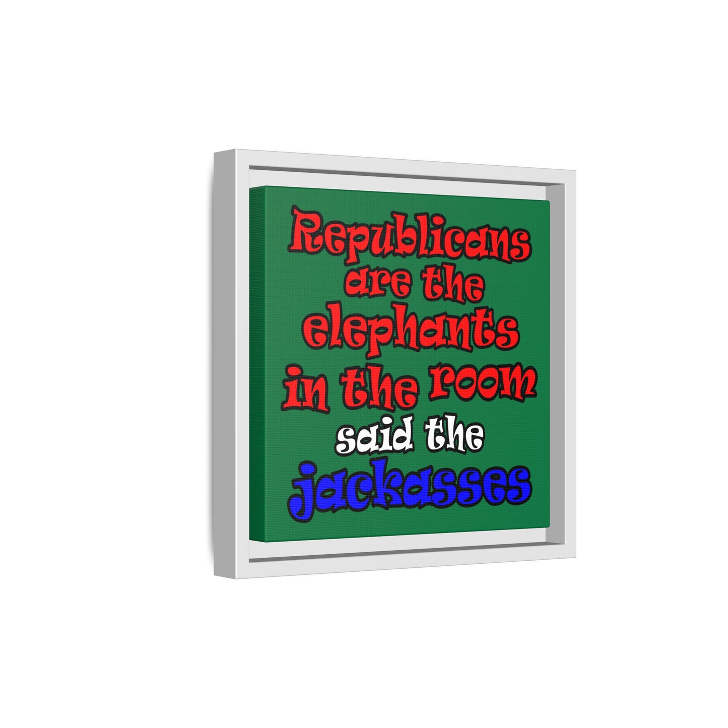 donkeys and elephants - framed canvas art (dark green)