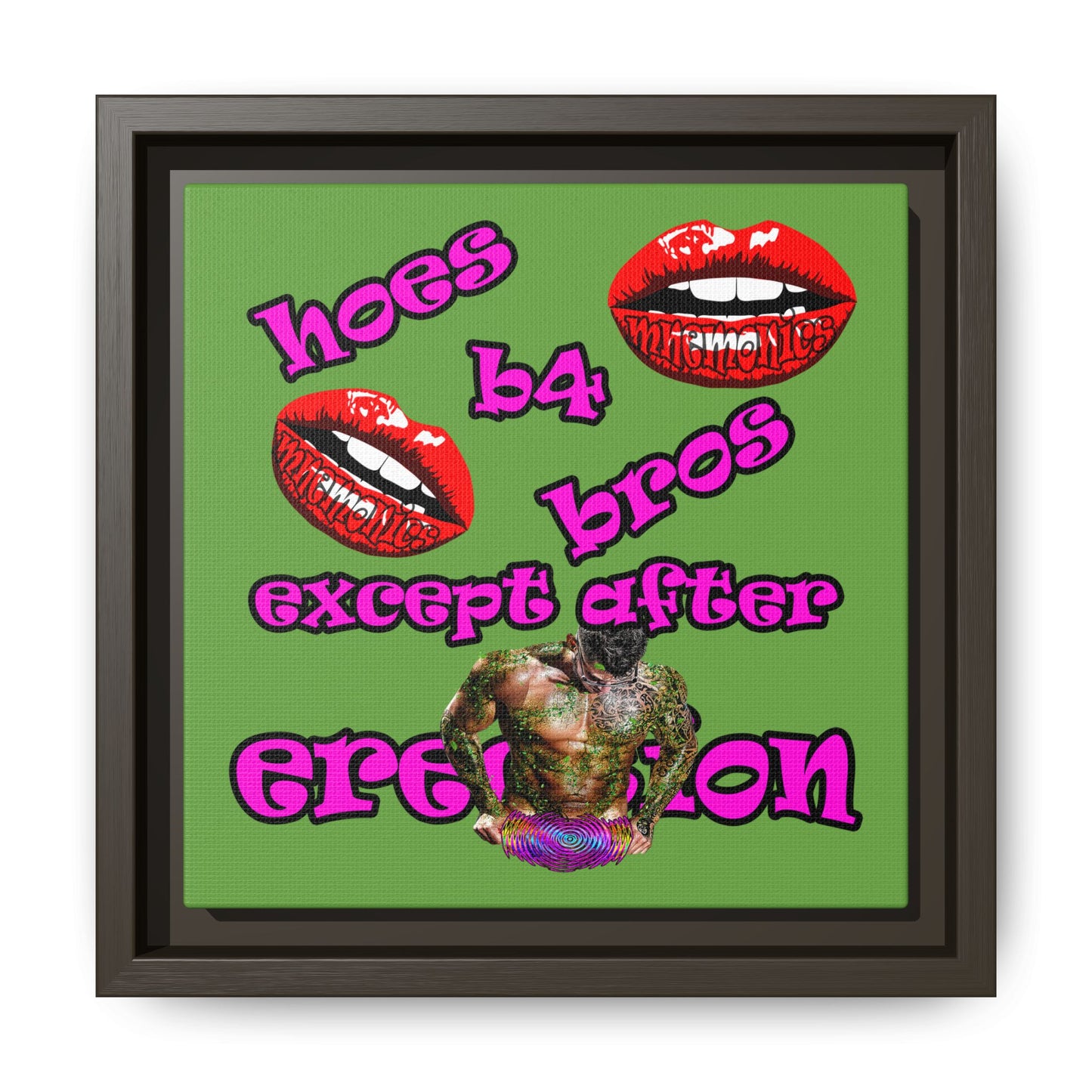 hoes b4 bros - framed canvas art (green)