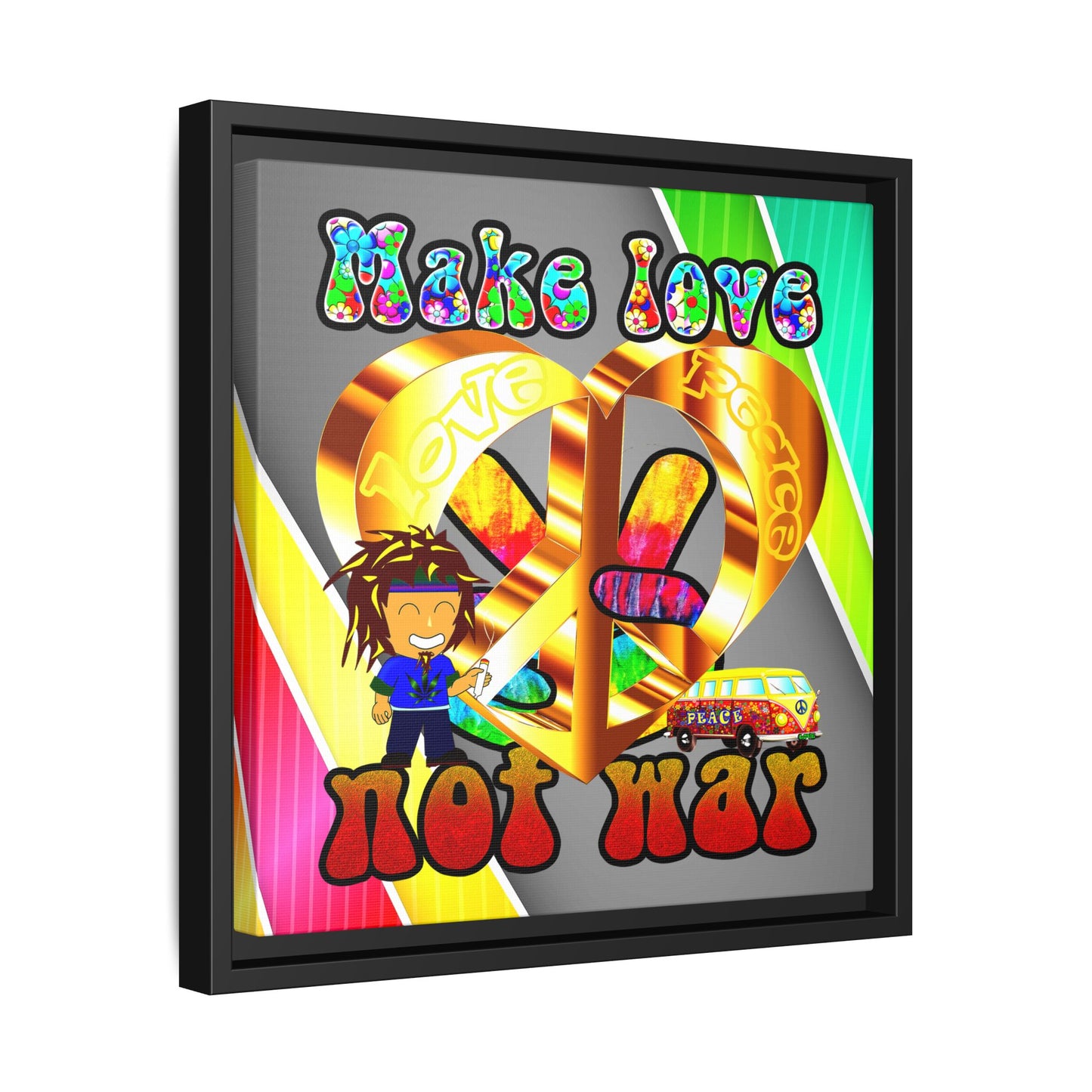 love peace - framed canvas art (rainbow split)