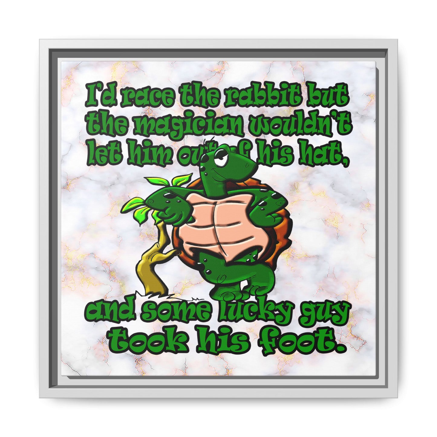 turtle race - framed canvas art (white marble)