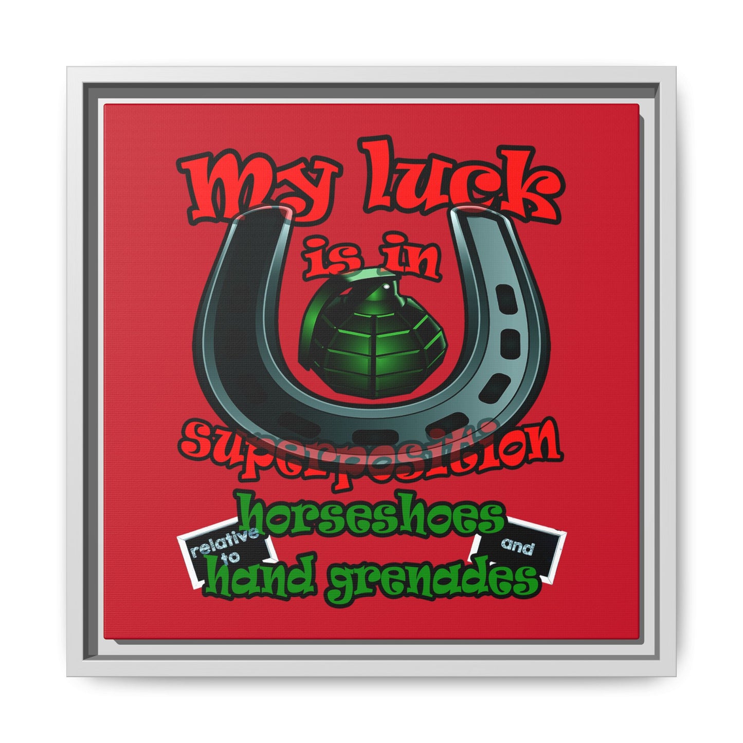 my luck - framed canvas art (dark red)