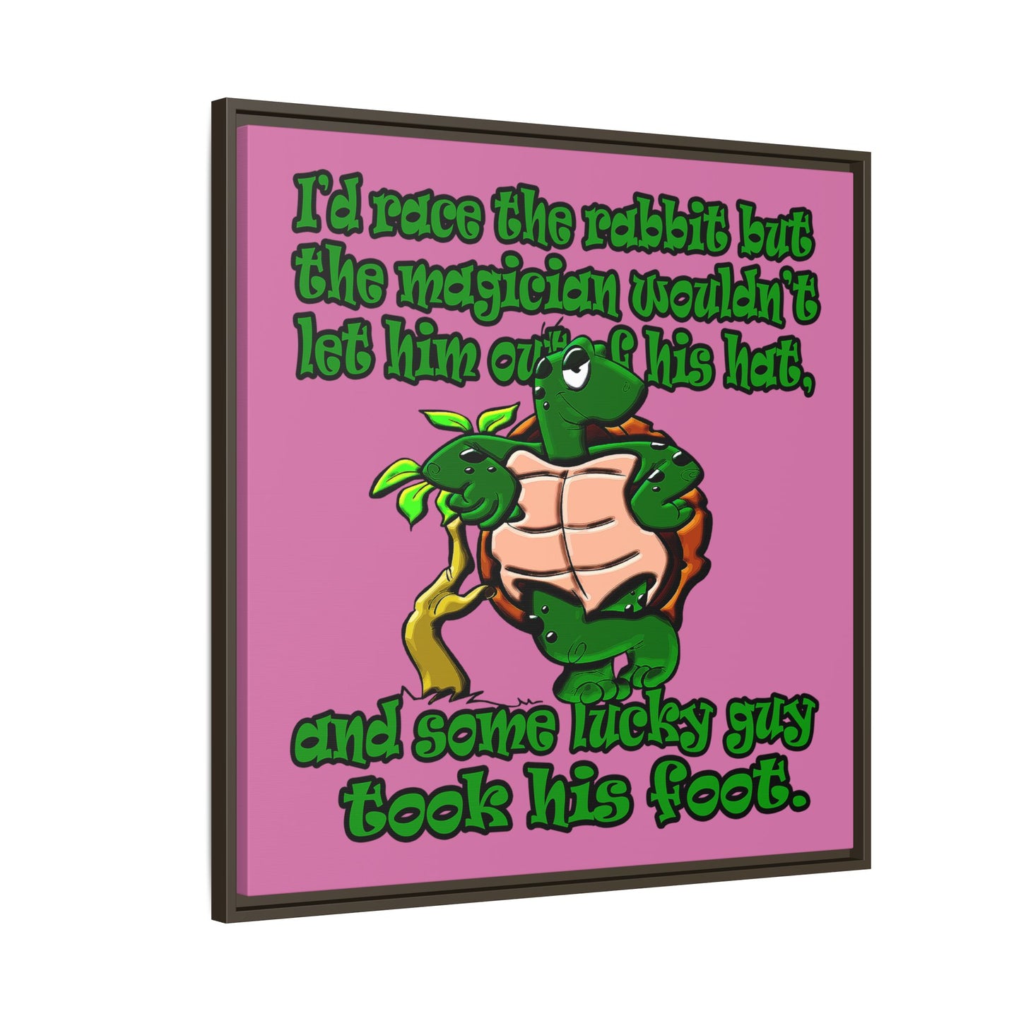 turtle race - framed canvas art (light pink)