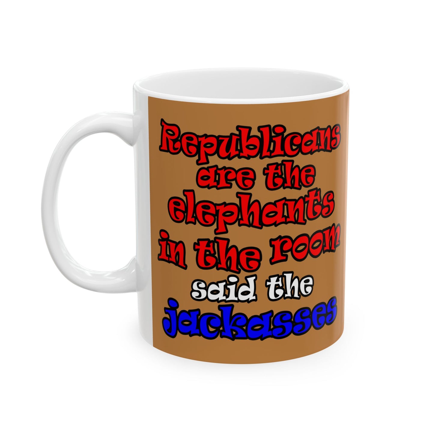 donkeys and elephants - White Mug (light brown)