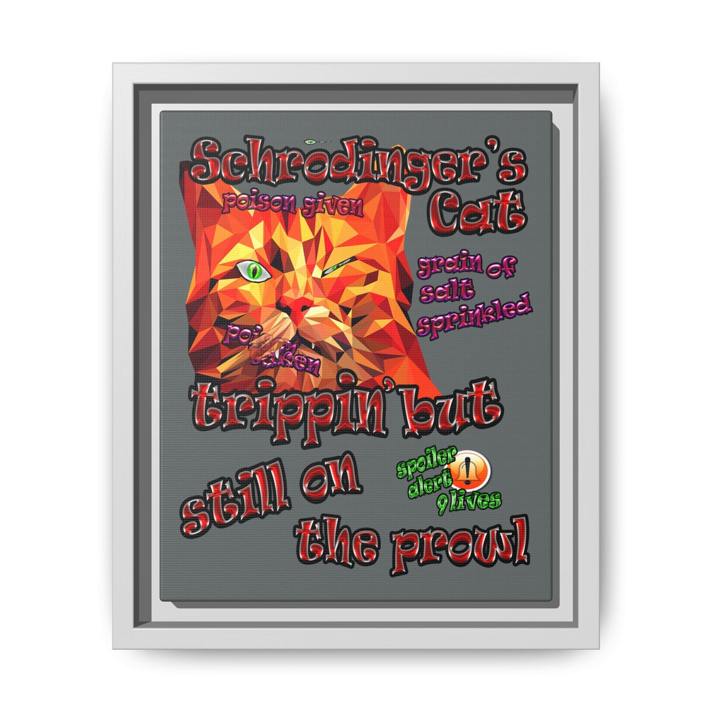 schrodinger's cat - framed canvas art (dark grey)