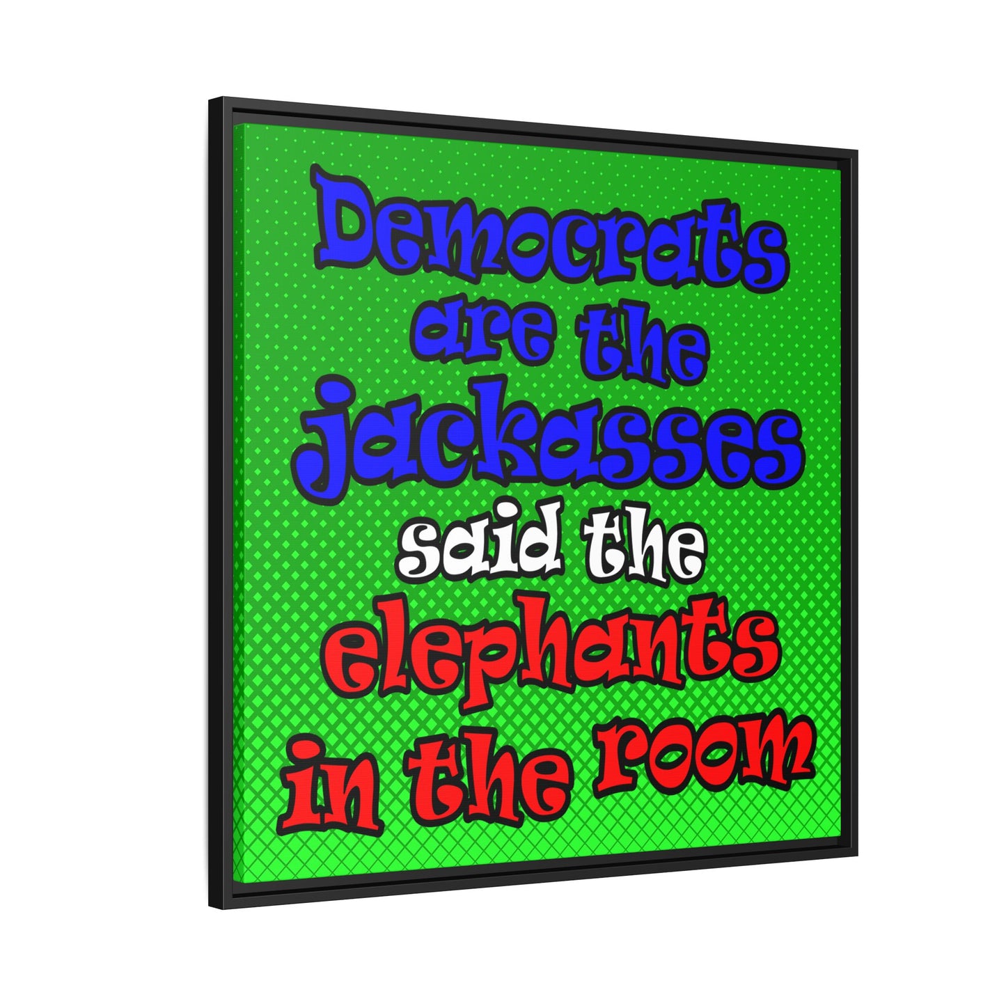 donkeys and elephants - framed canvas art (logo green)