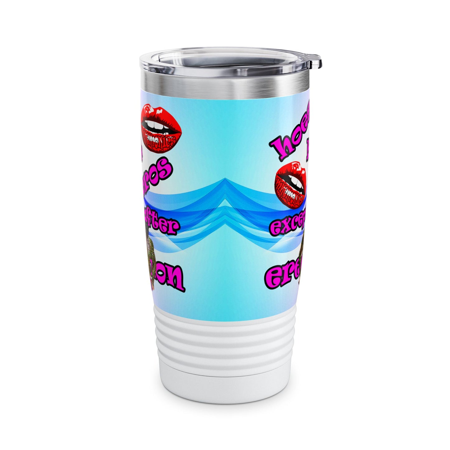 hoes b4 bros - Ringneck Tumbler, 20oz (light blue-pink wave)