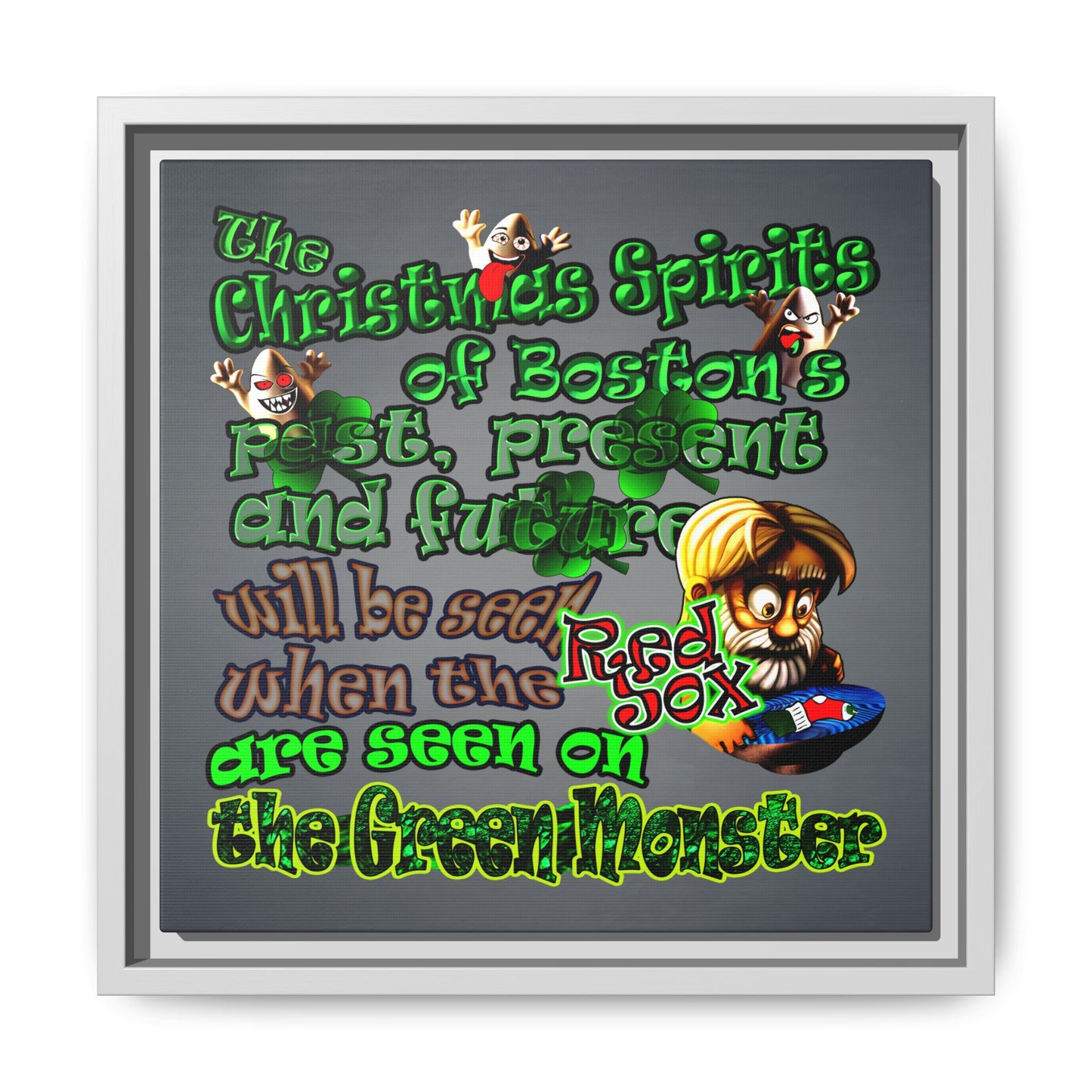 christmas spirits of boston - framed canvas art (grey-light grey)