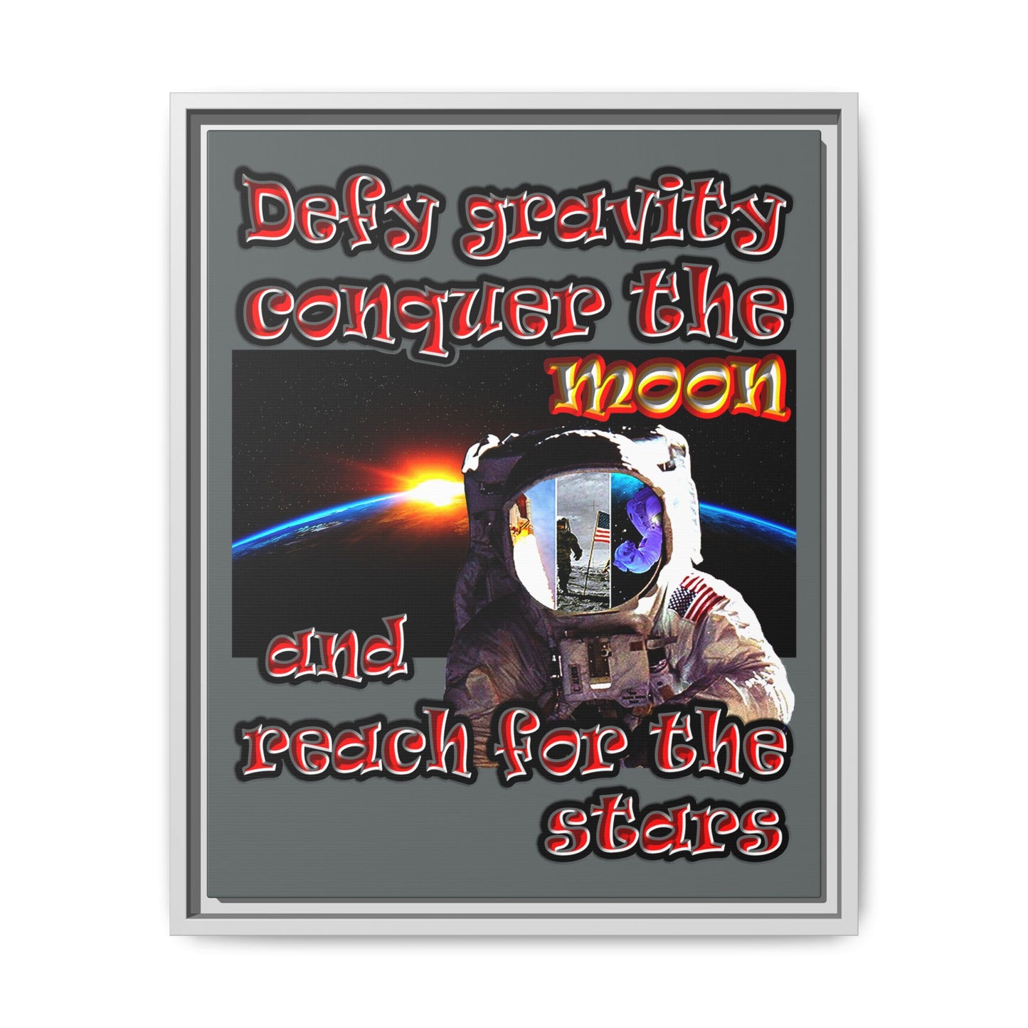 defy conquer reach - framed canvas art (dark grey)