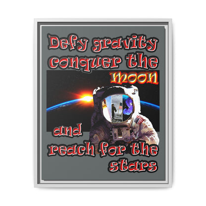 defy conquer reach - framed canvas art (dark grey)