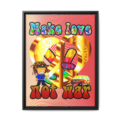 love peace - framed canvas art (yellow-orange wave)
