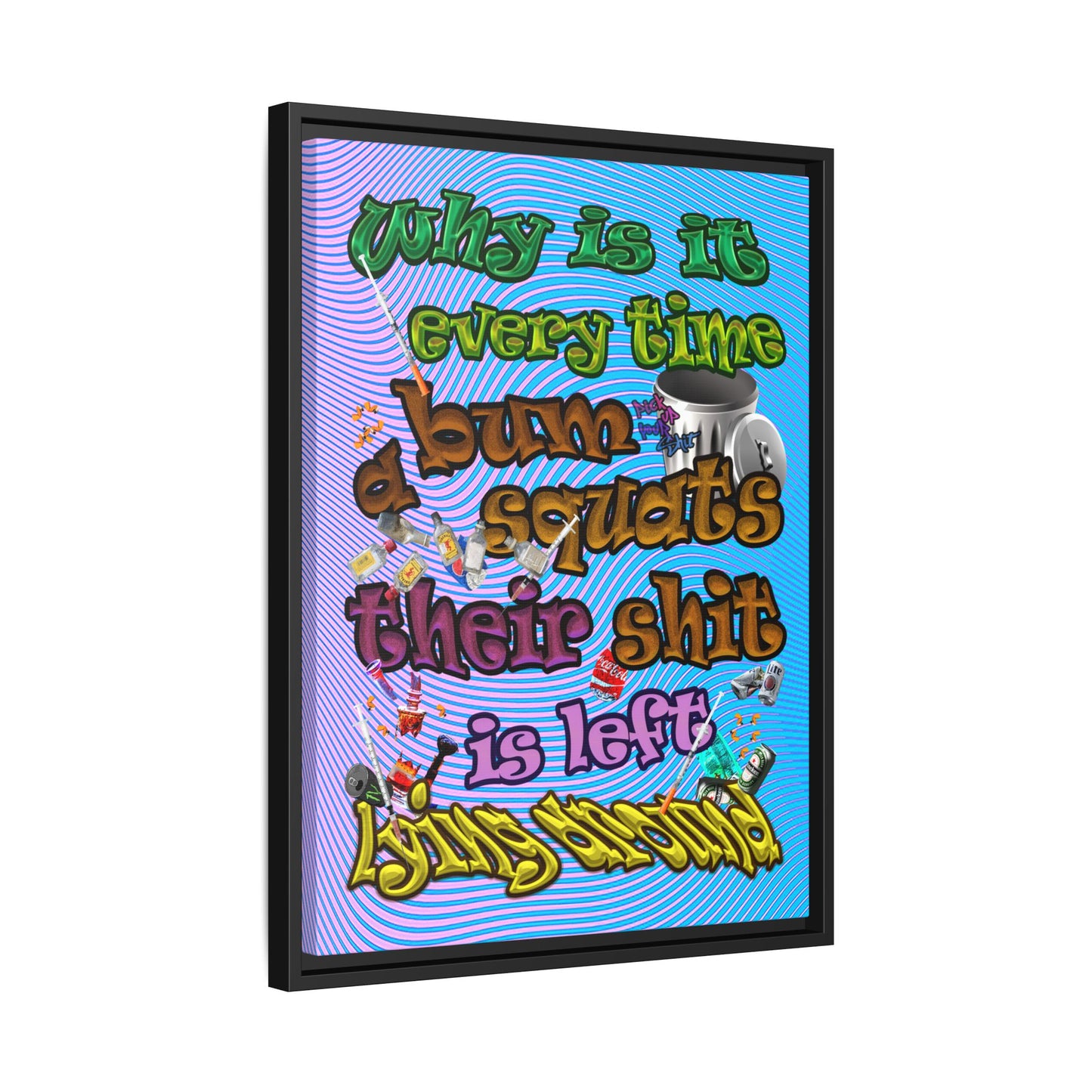 the bum's shit - framed canvas art (light blue-purple wave)