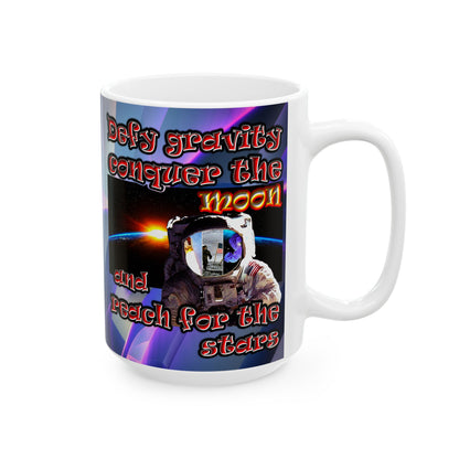 defy conquer reach - White Mug (grey-pink wave)
