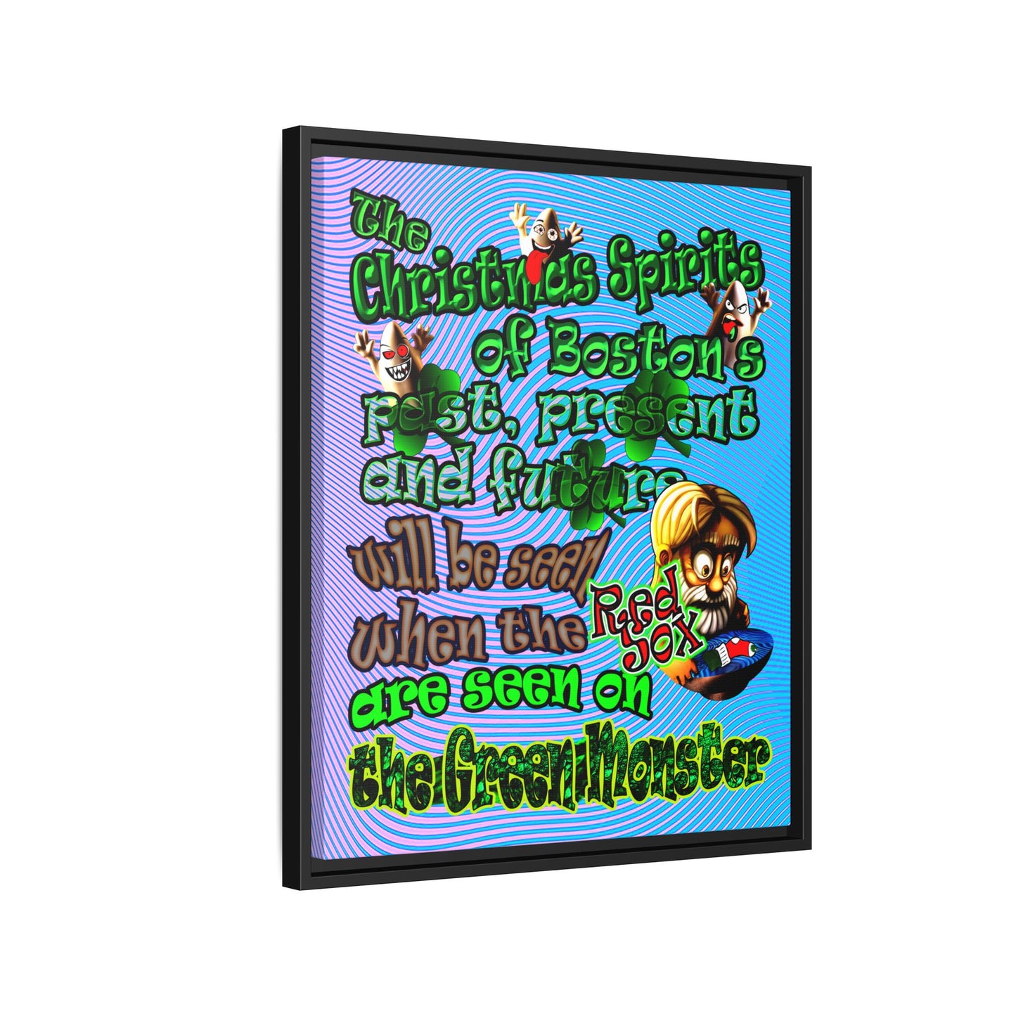 christmas spirits of boston - framed canvas art (light blue-purple wave)