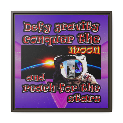 defy conquer reach - framed canvas art (purple-pink wave)