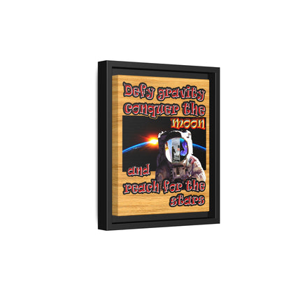 defy conquer reach - framed canvas art (butterscotch wood finish)