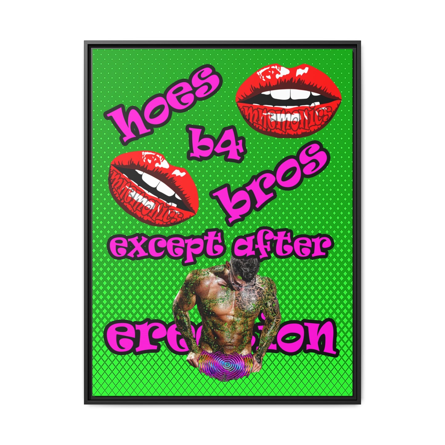 hoes b4 bros - framed canvas art (logo green)