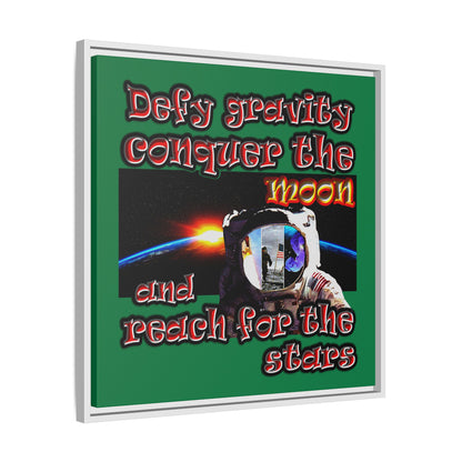 defy conquer reach - framed canvas art (dark green)