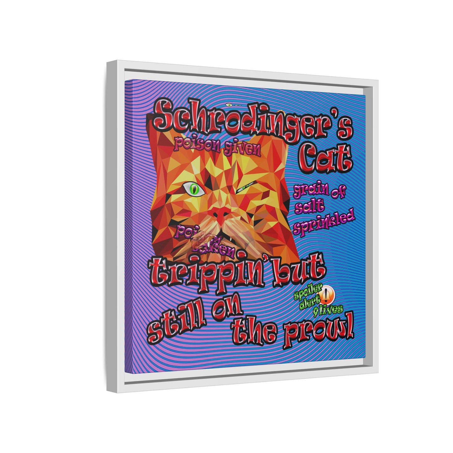 schrodinger's cat - framed canvas art (light blue-purple wave)