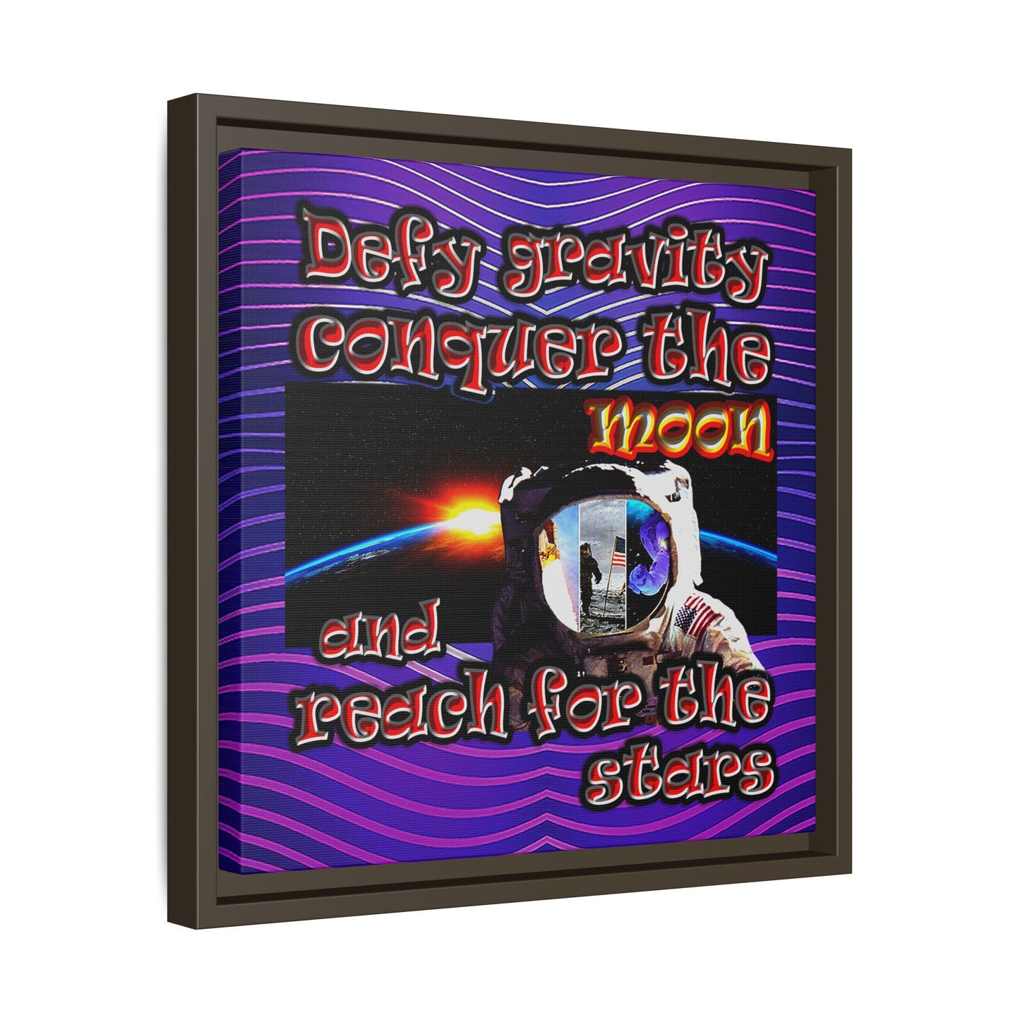defy conquer reach - framed canvas art (purple wave)