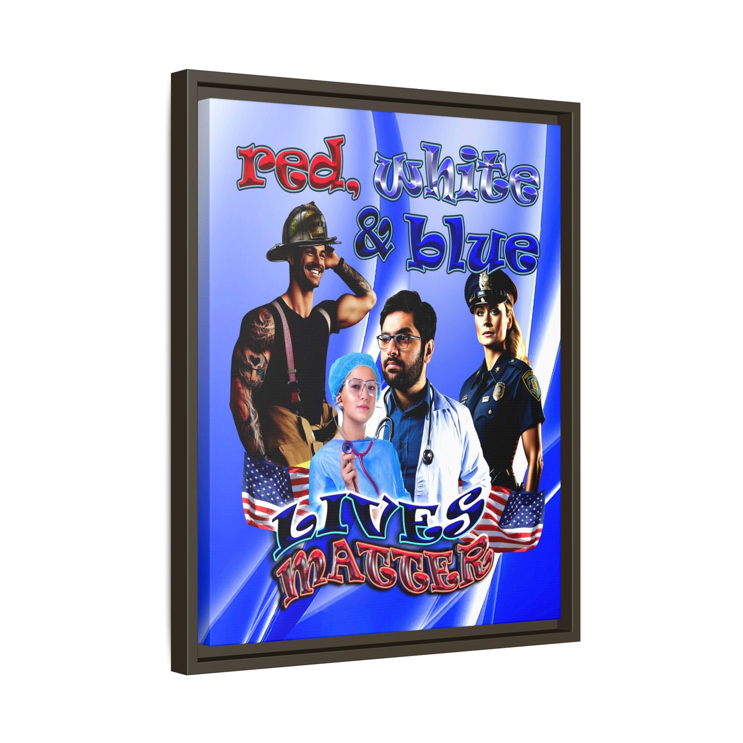 rw&b lives matter - framed canvas art (blue-white wave)