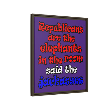 donkeys and elephants - framed canvas art (purple)