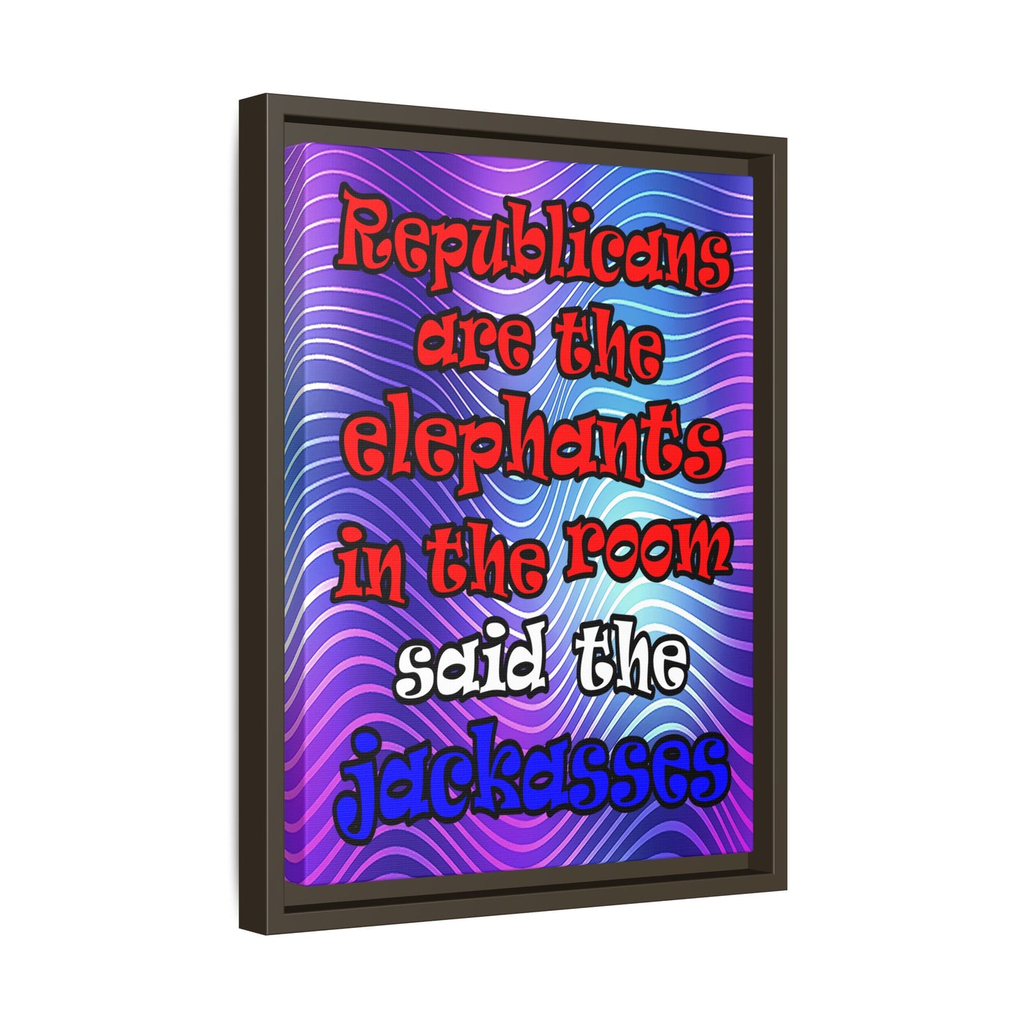 donkeys and elephants - framed canvas art (purple wave)