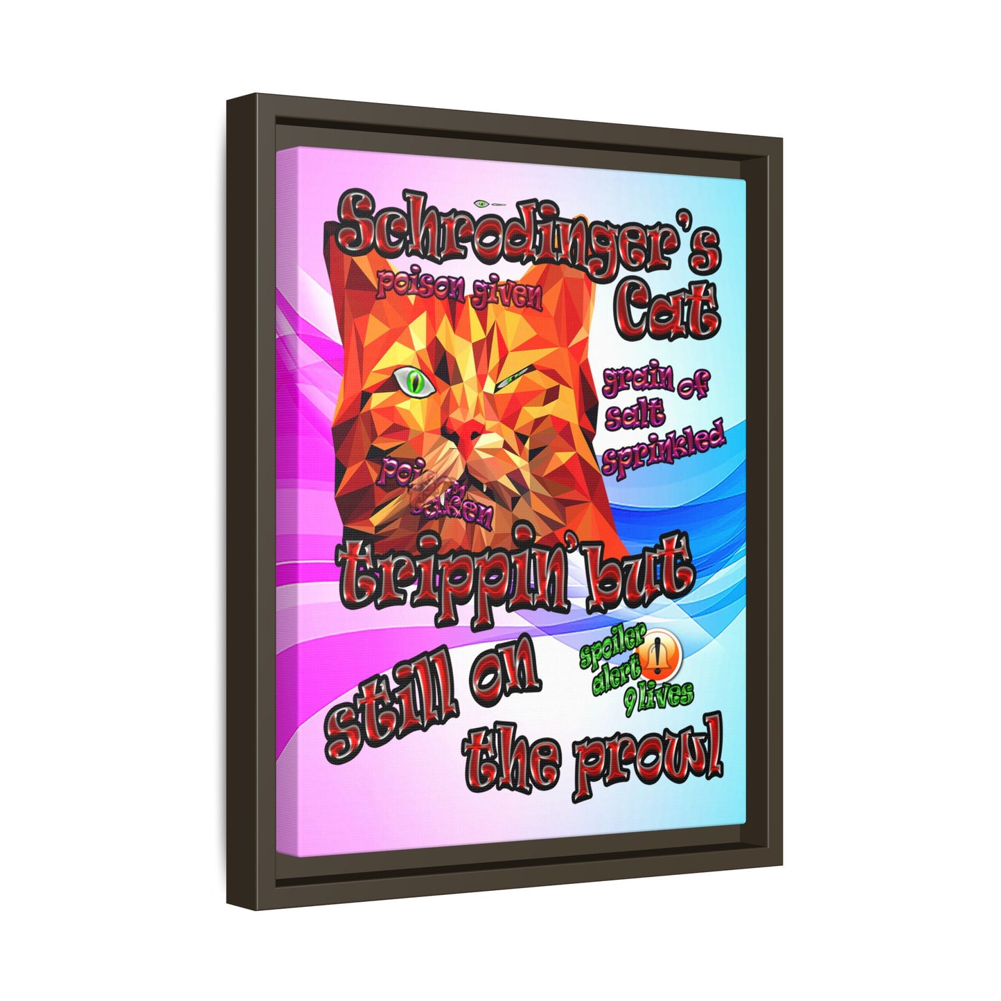 schrodinger's cat - framed canvas art (light blue-pink wave)
