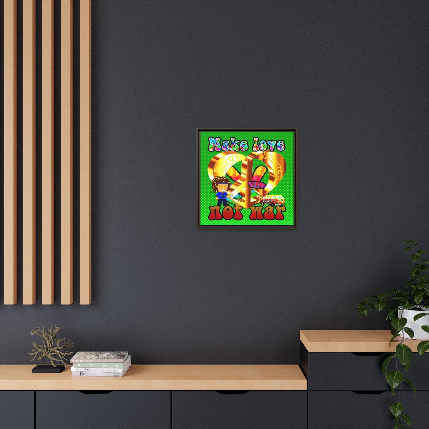 love peace - framed canvas art (logo green)