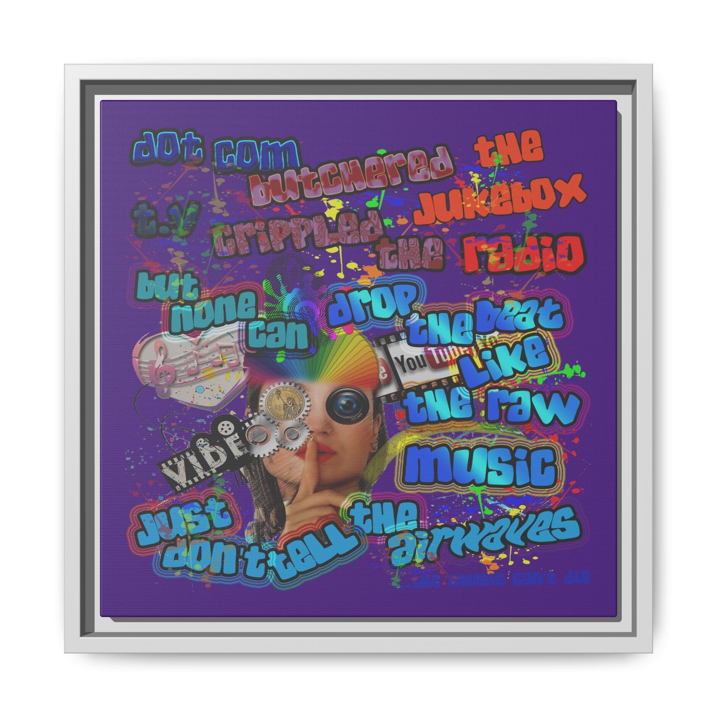 drop the beat - framed canvas art (purple)