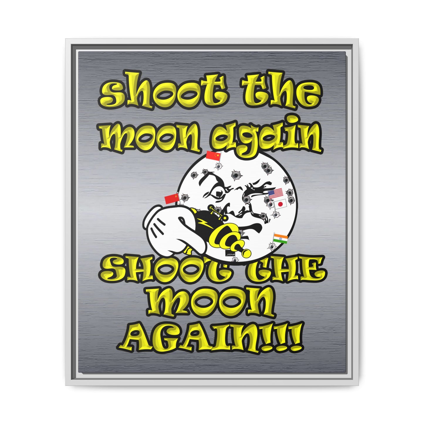 shoot the moon again - framed canvas art (brushed nickel)