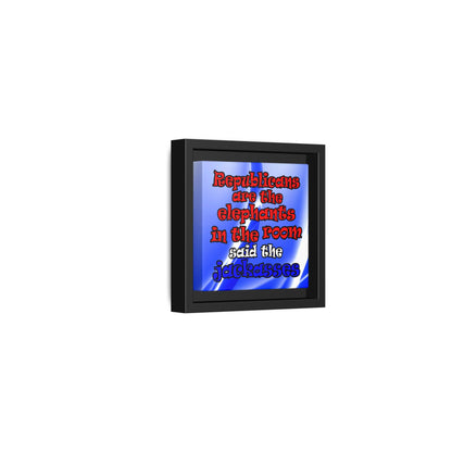 donkeys and elephants - framed canvas art (blue-white wave)