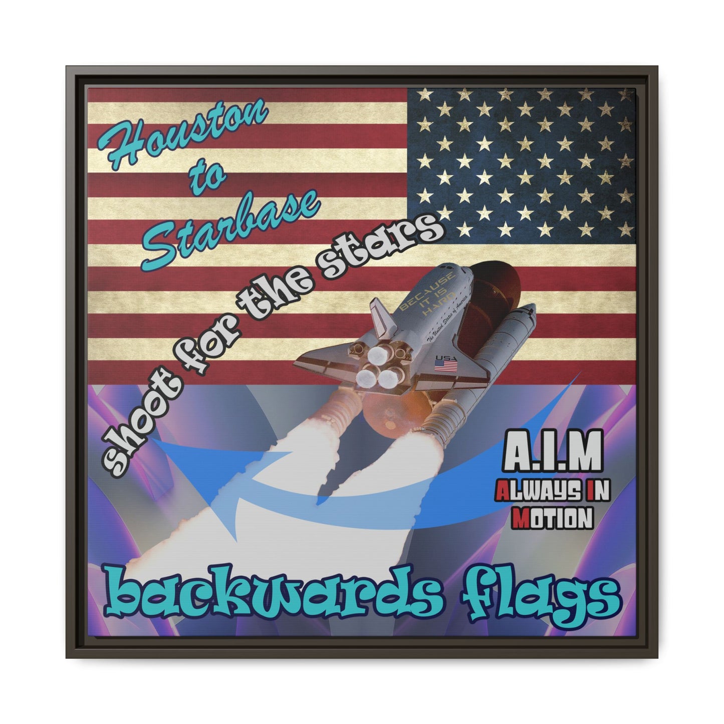 shoot for the stars - framed canvas art (grey-pink wave)