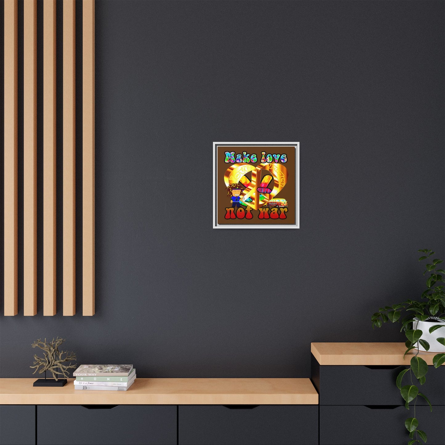 love peace - framed canvas art (brown)
