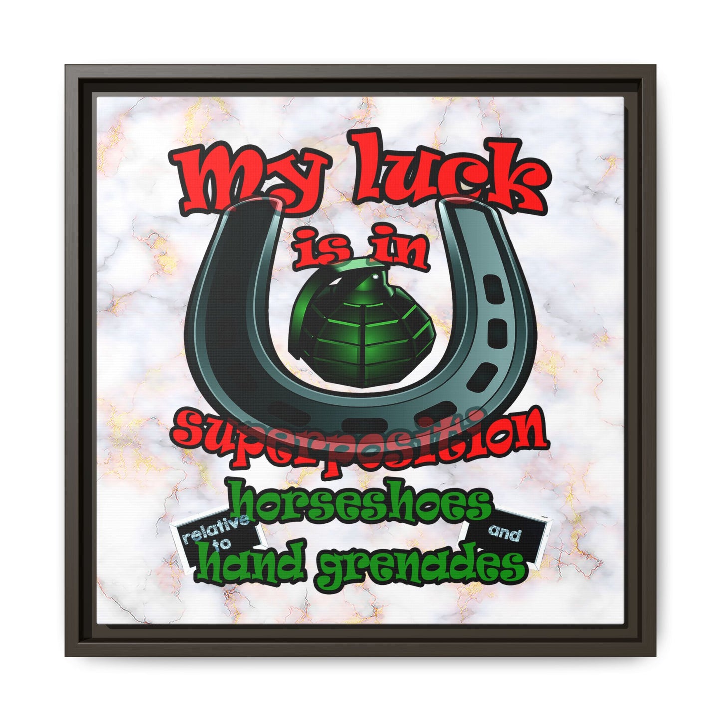my luck - framed canvas art (white marble)
