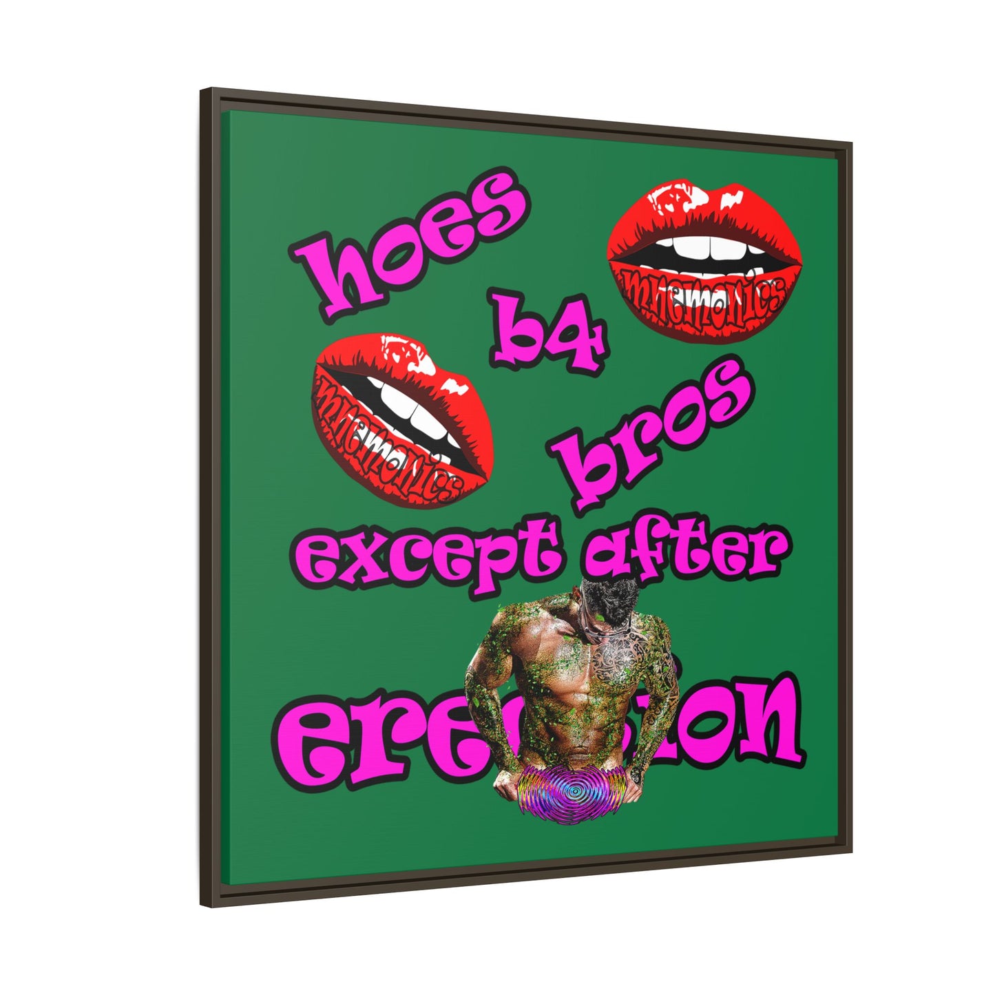 hoes b4 bros - framed canvas art (dark green)