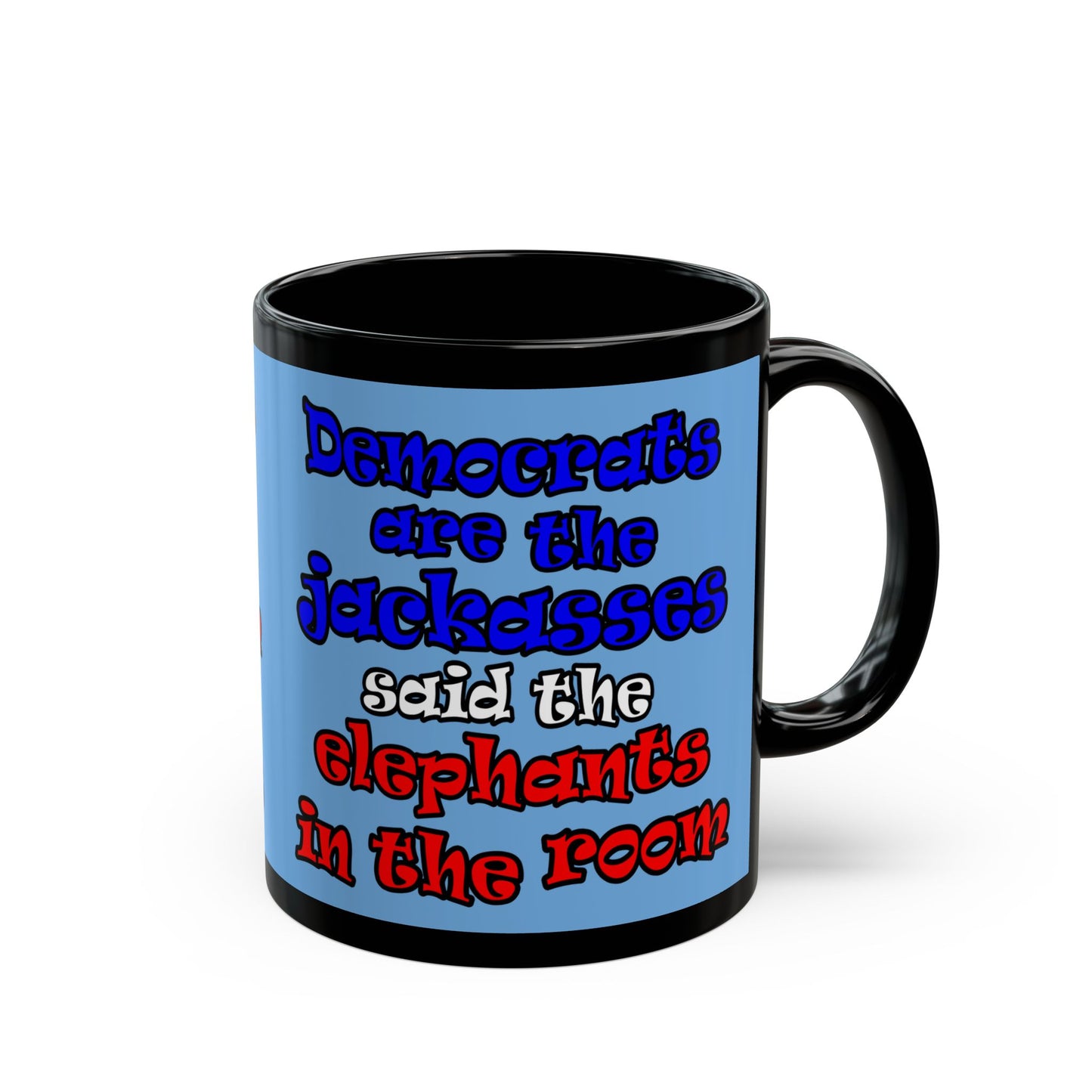 donkeys and elephants - Black Mug (light blue)