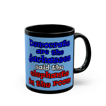 donkeys and elephants - Black Mug (light blue)