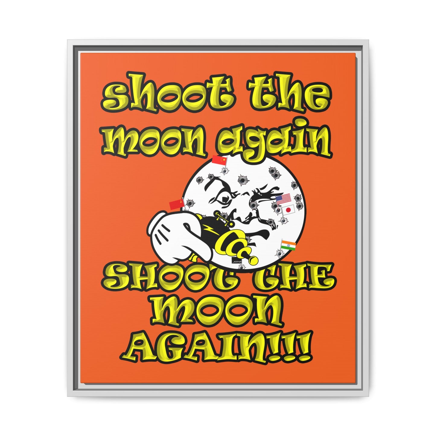 shoot the moon again - framed canvas art (orange)
