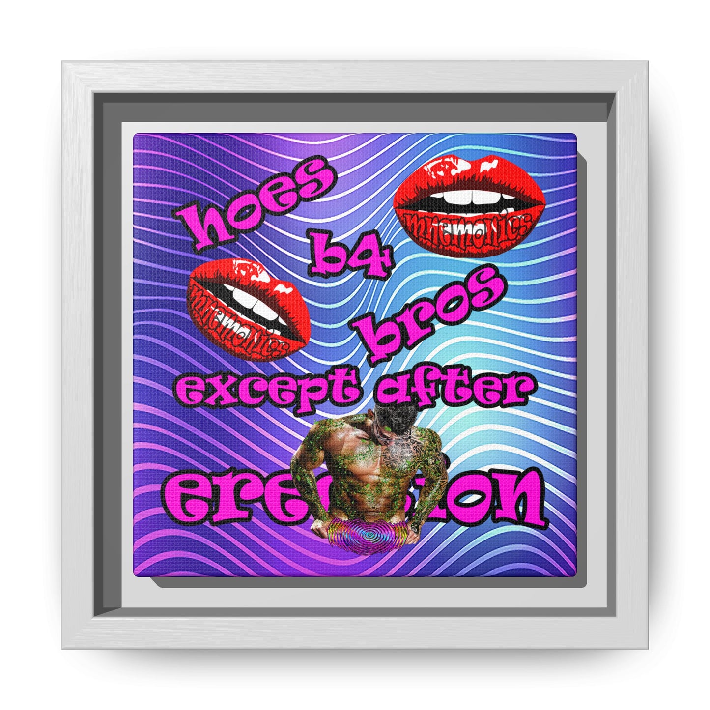hoes b4 bros - framed canvas art (purple wave)