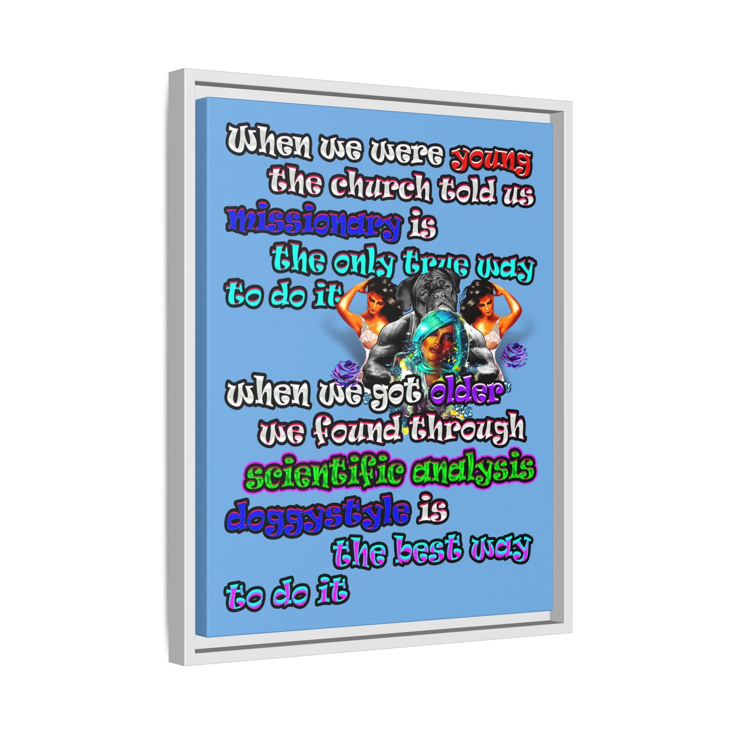 doggystyle - framed canvas art (light blue)