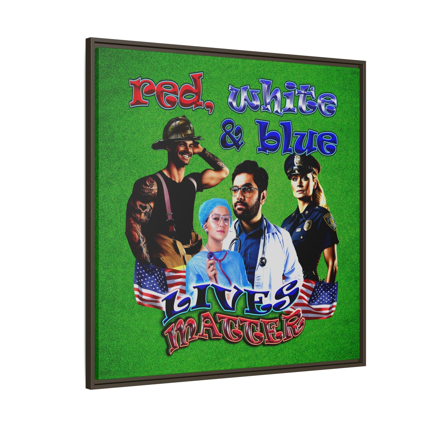 rw&b lives matter - framed canvas art (green turf)