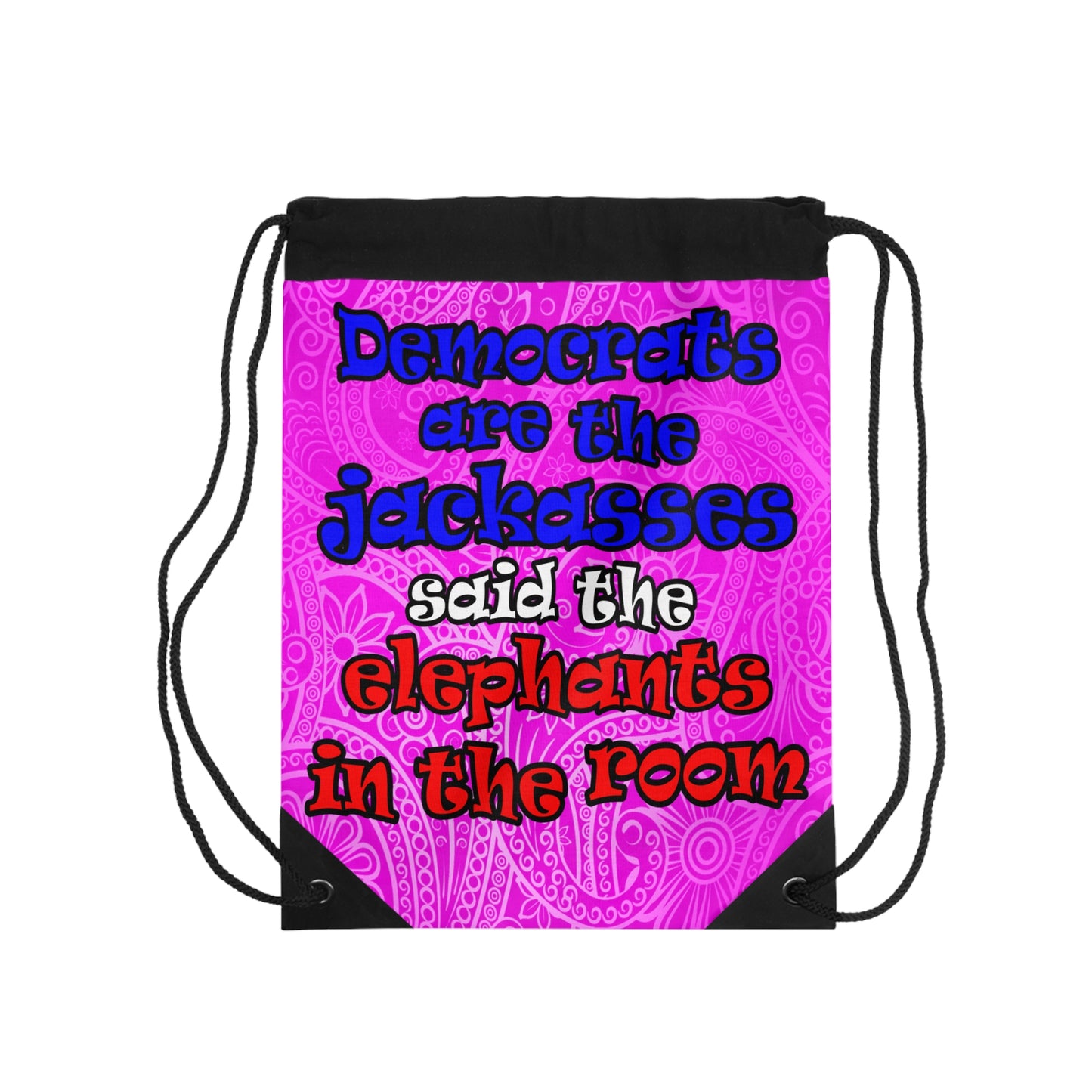donkeys and elephants - Drawstring Bag (pink swirl)