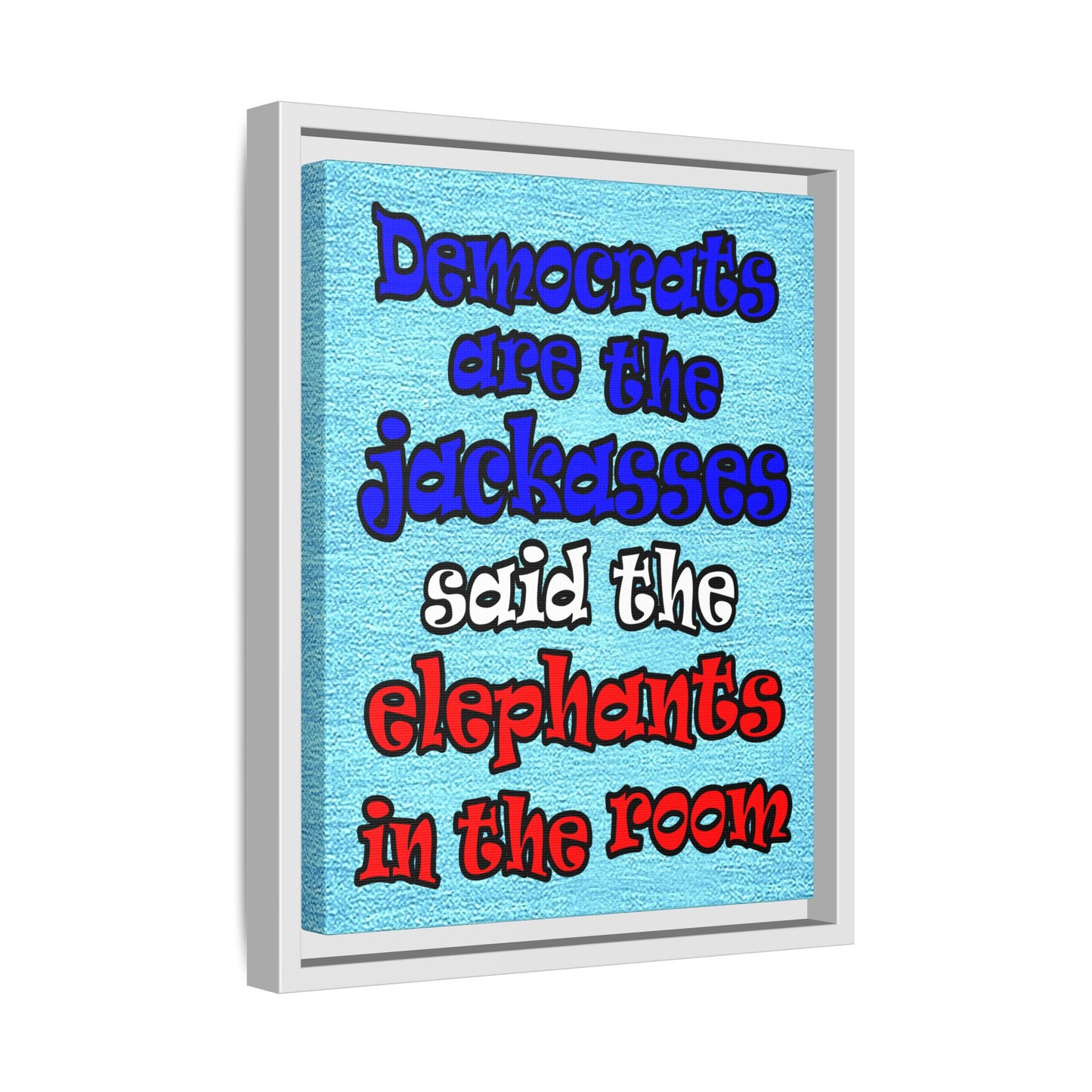 donkeys and elephants - framed canvas art (faded blue)