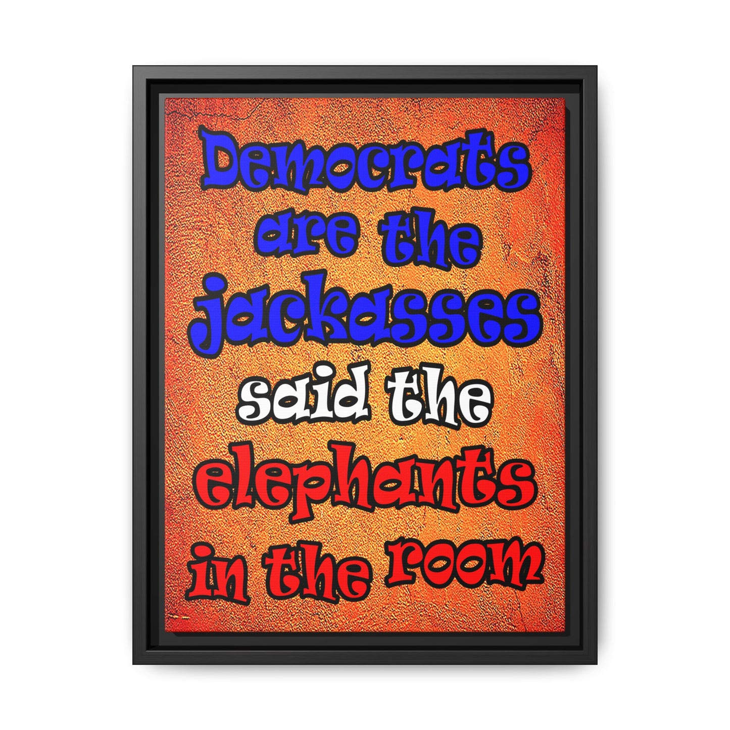 donkeys and elephants - framed canvas art (burnt orange)