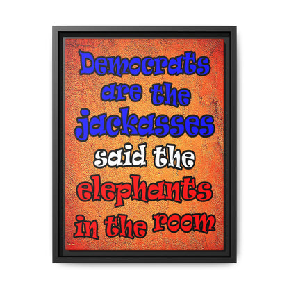 donkeys and elephants - framed canvas art (burnt orange)
