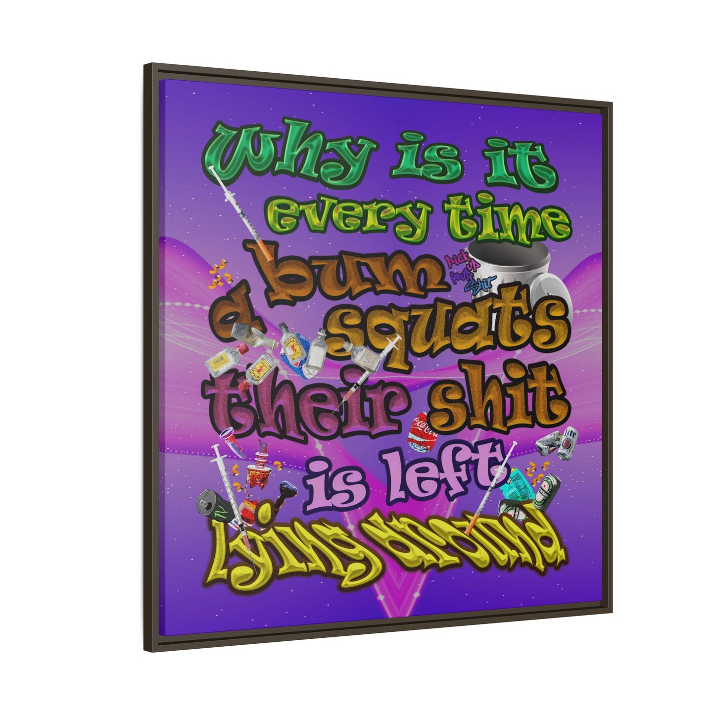 the bum's shit - framed canvas art (purple-pink wave)