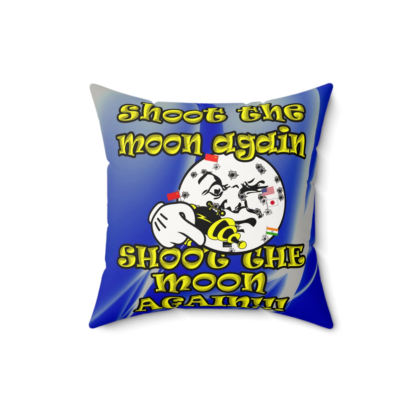 shoot the moon again - Faux Suede Square Pillow - (blue-white wave)