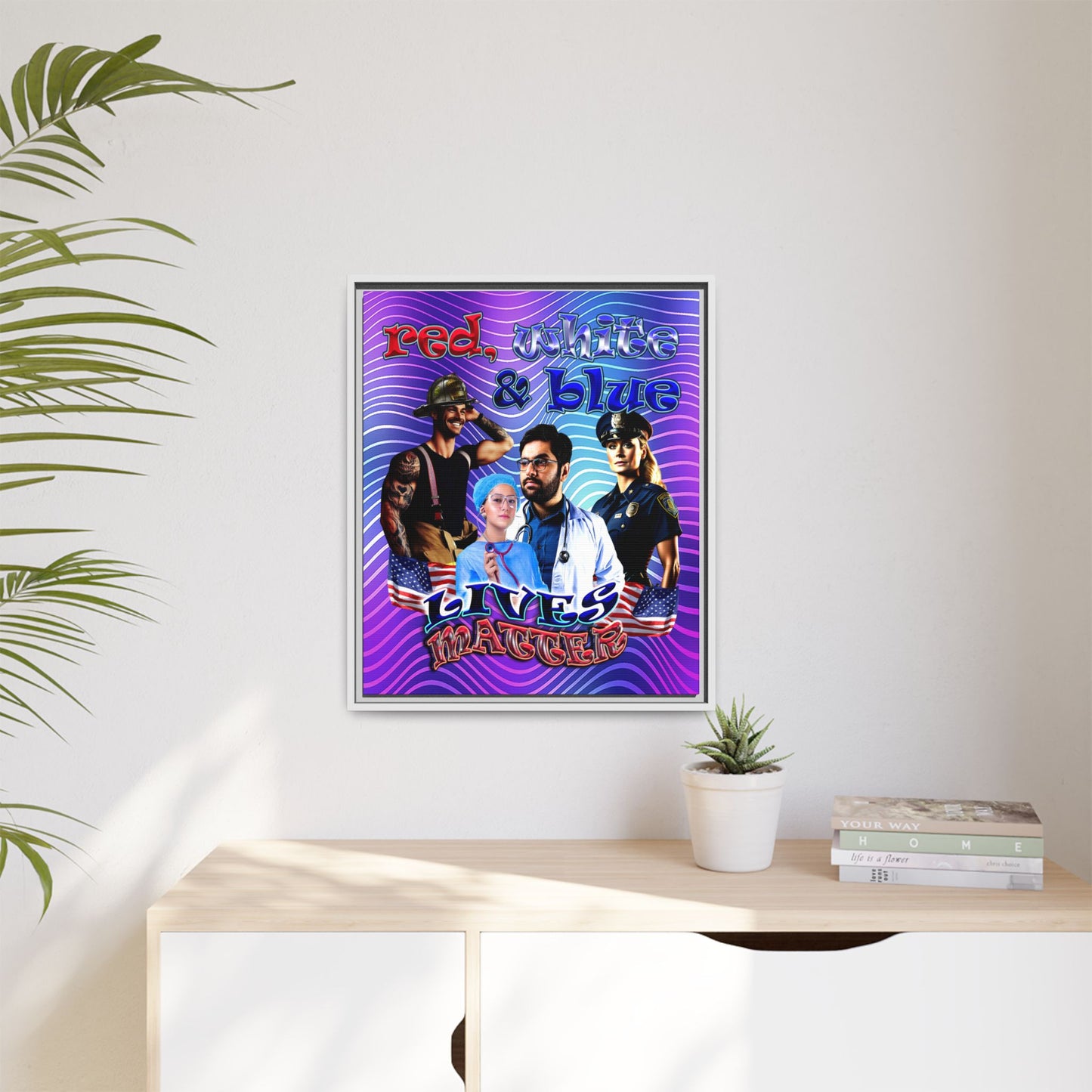 rw&b lives matter - framed canvas art (purple wave)